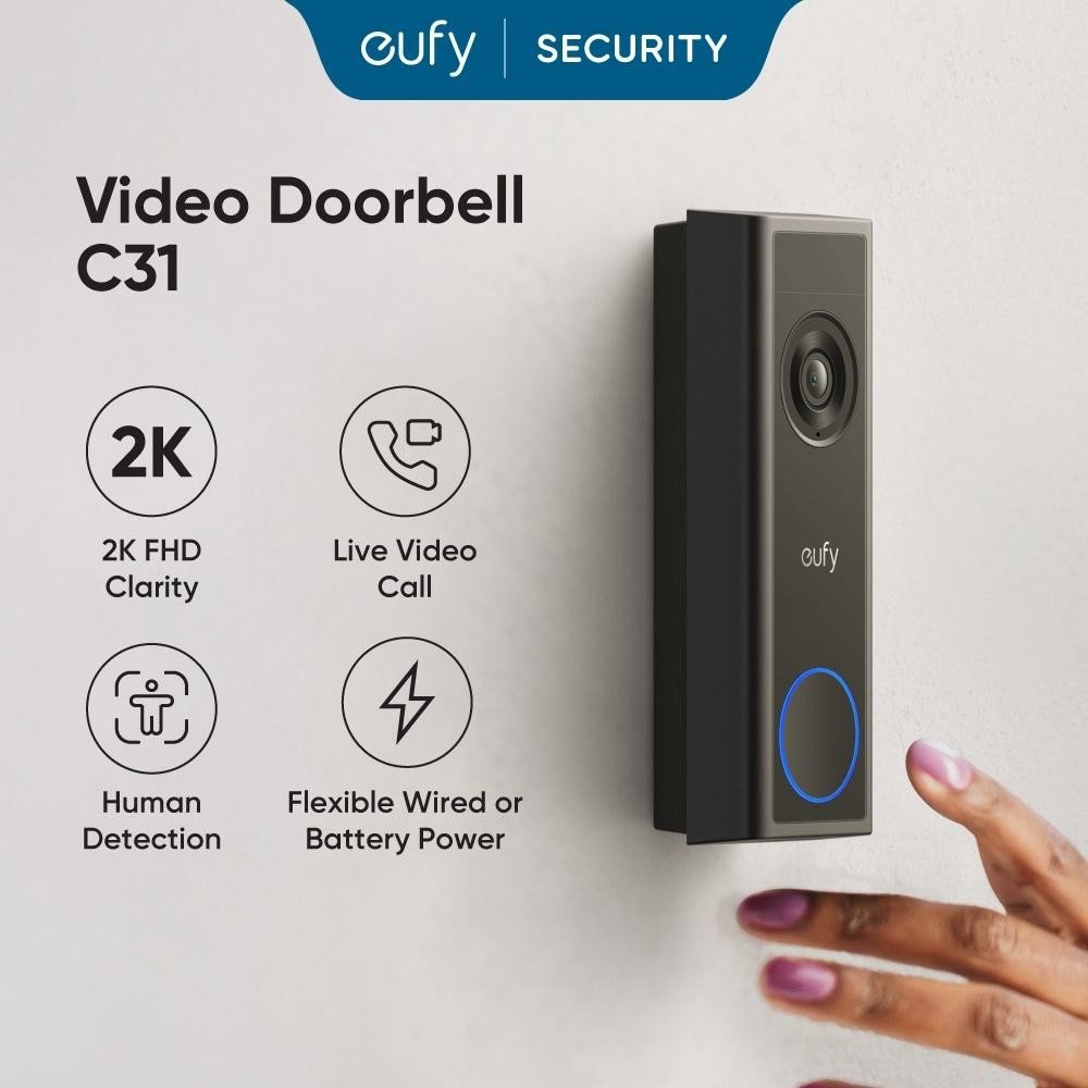 Eufy Video Doorbell C31 installed beside feature icons