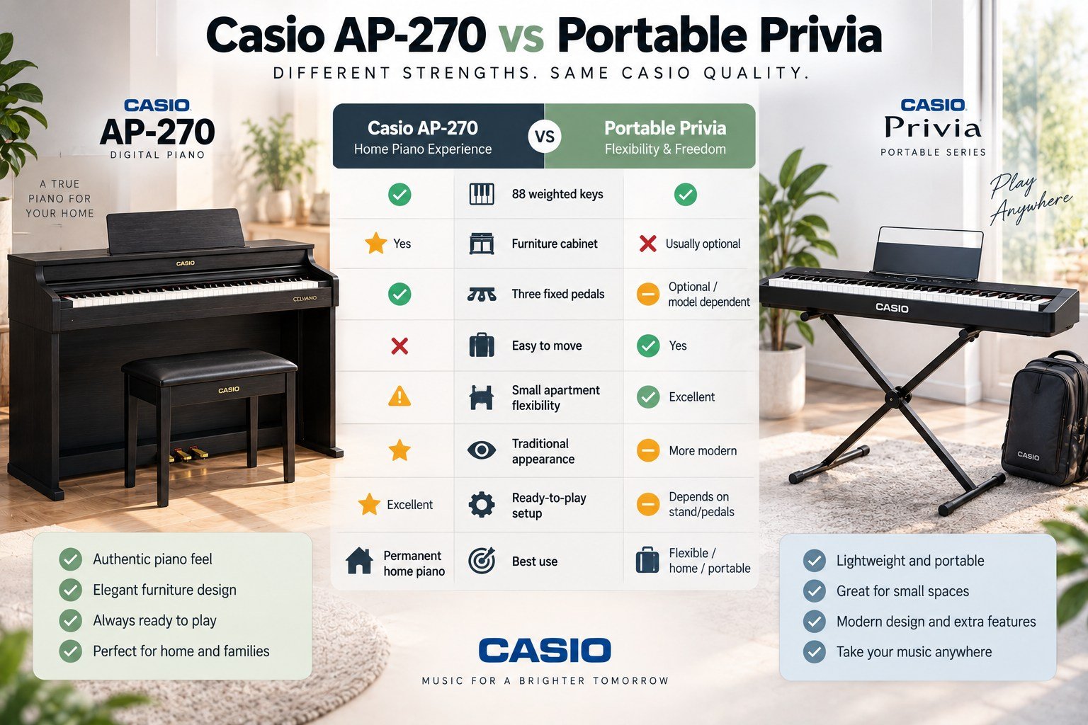 Casio AP-270 vs portable Privia comparison