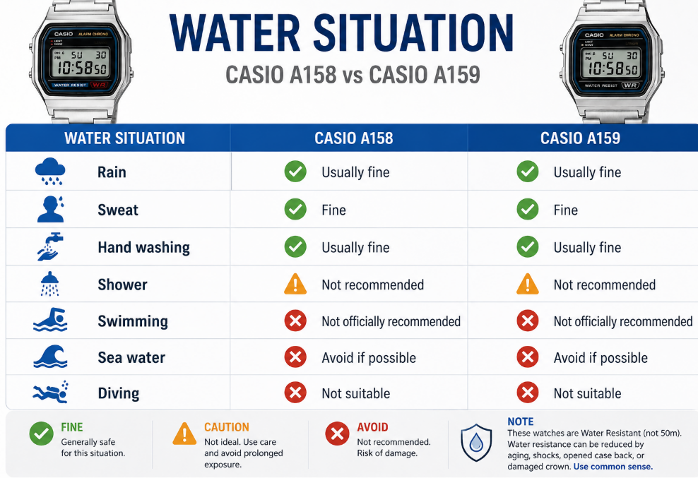 Water Resistance casio a158 vs a159
