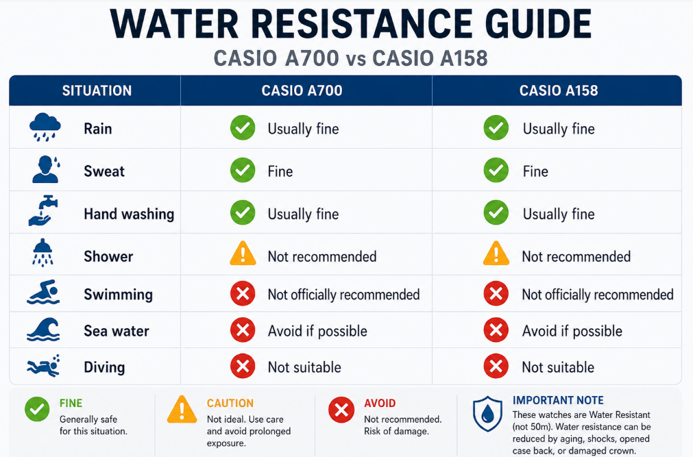  Casio A700 vs A158 Water Resistant