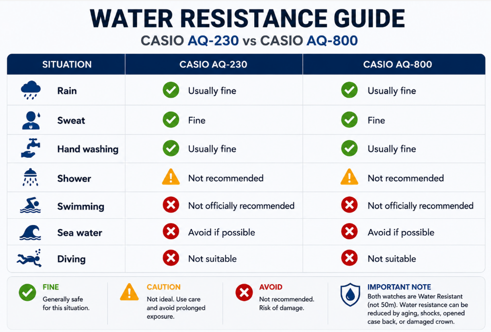 Water Resistance AQ-230 vs AQ-800 tiffany