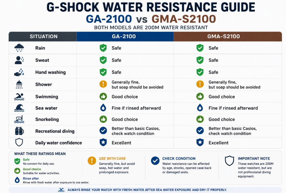 Water Resistance G-Shock GA-2100 vs GMA-S2100 CasiOak