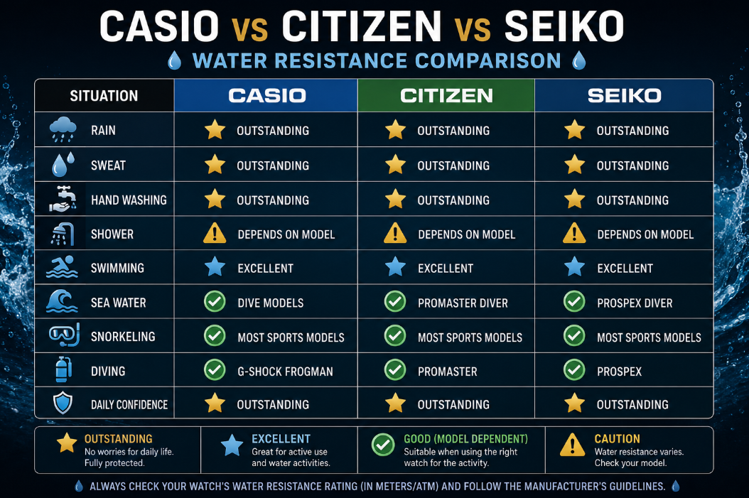 Citizen vs Casio vs Seiko - Water Resistance