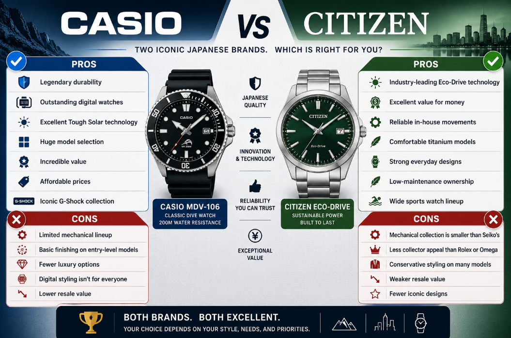 Pros and Cons Casio vs Citizen 