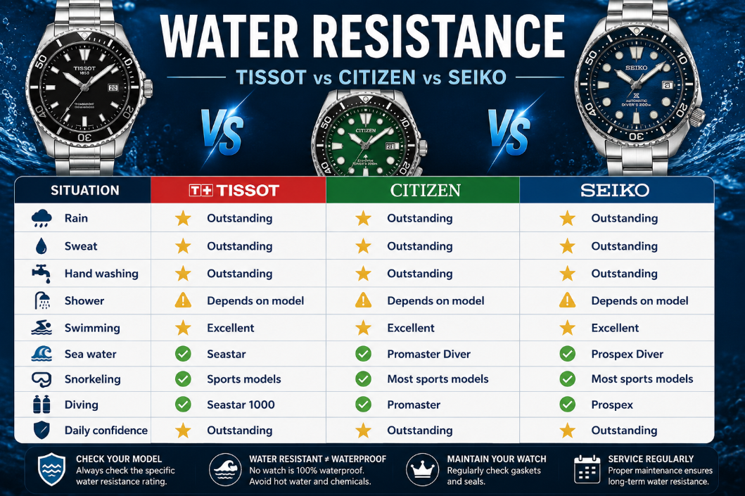 Seiko vs Tissot vs Citizen Water Resistance