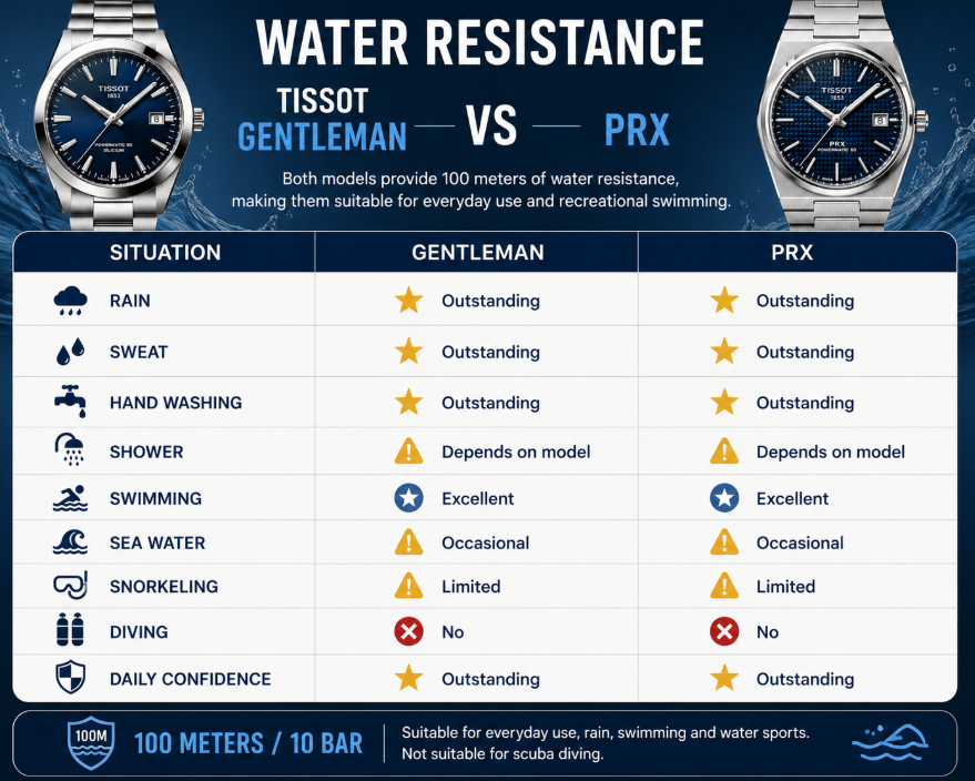 Tissot Gentleman vs PRX - Water Resistance