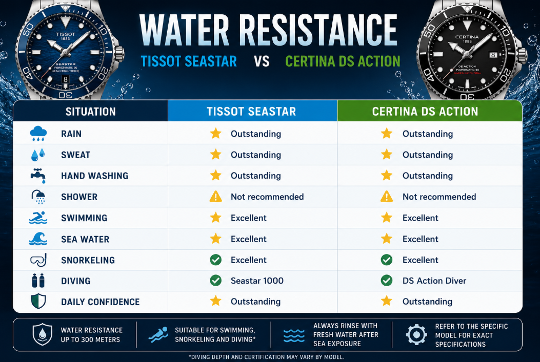 Tissot Seastar vs Certina DS Action - Water Resistance