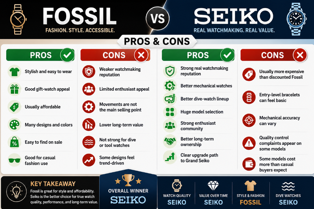 Pros and Cons Fossil vs Seiko 