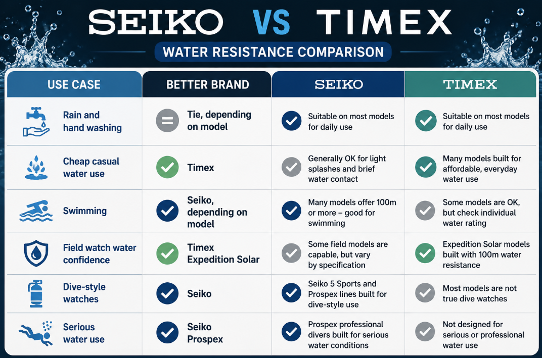 timex vs seiko Water Resistance
