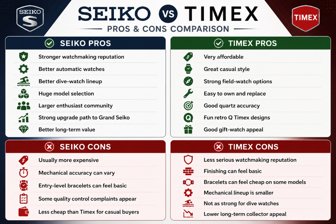 Pros and Cons seiko vs timex