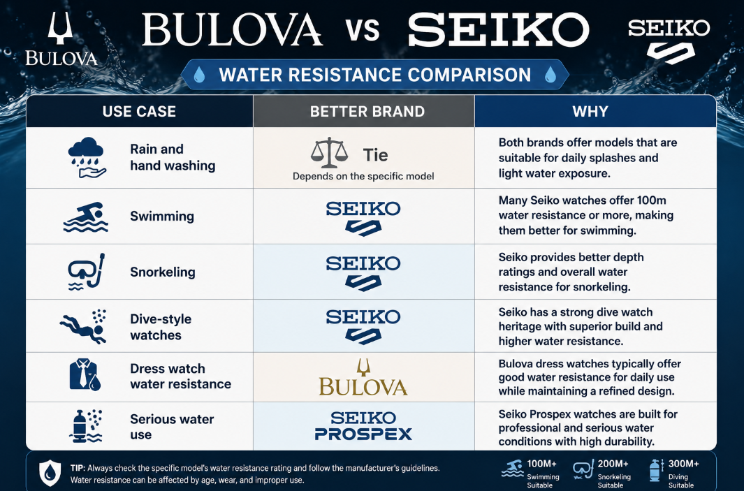 Water Resistance Bulova vs Seiko