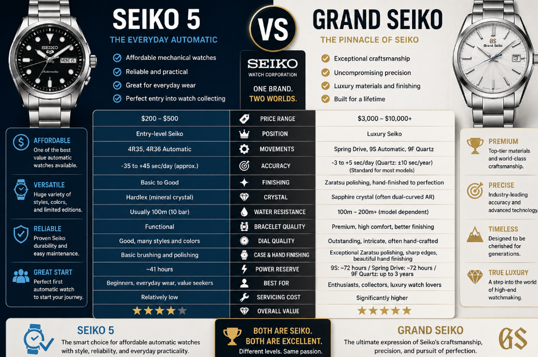 Seiko 5 vs Grand Seiko Comparison