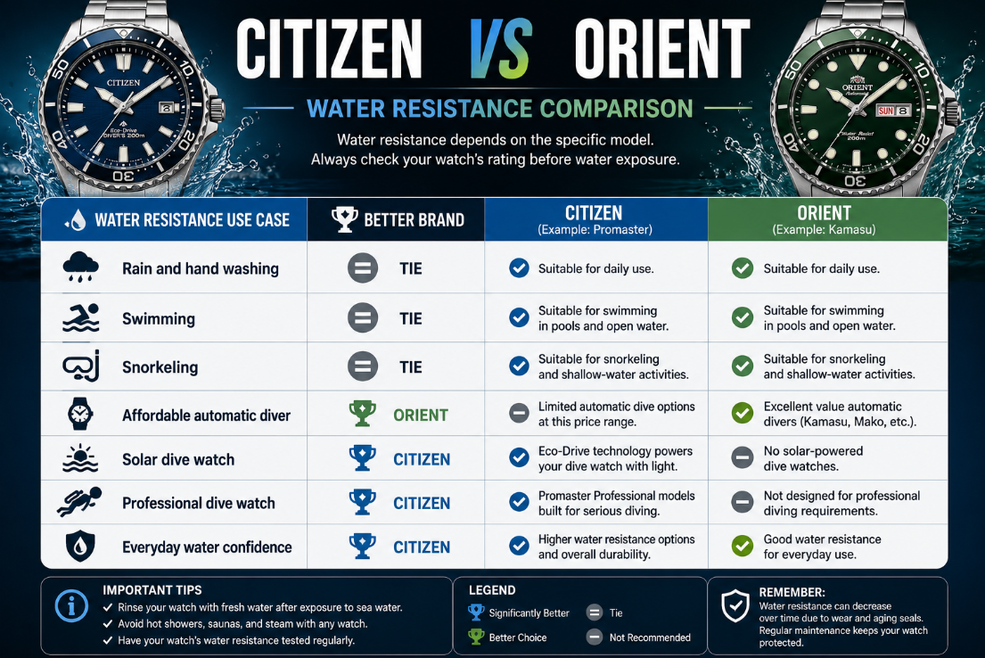 Orient VS Citizen Water Resistance