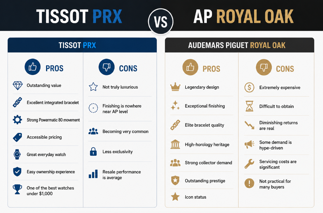 Tissot PRX VS Audemars Piguet Royal Oak Pros and cons