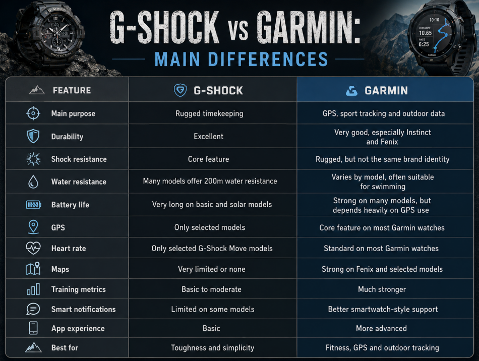 G-Shock vs Garmin: Main Differences