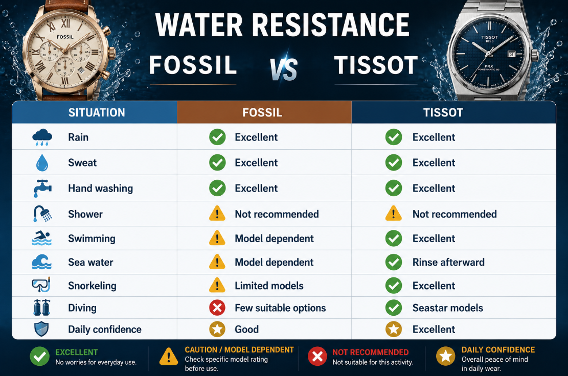 Fossil vs Tissot Water Resistance