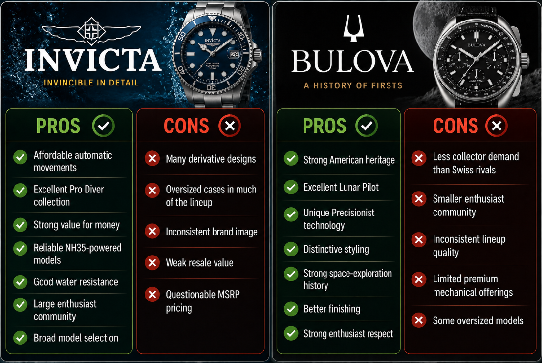 Pros and Cons Invicta vs bulova