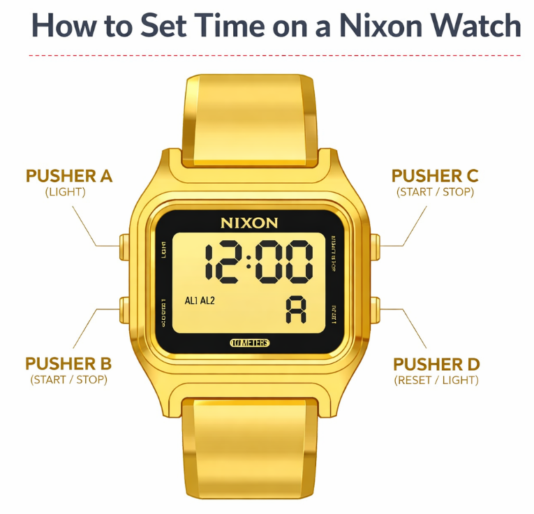 how to set the time on a nixon digital watch