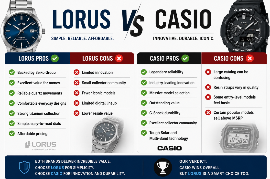 Pros and Cons lorus bs casio pros and cons