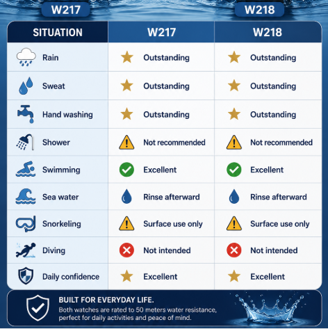 Water Resistance Casio W217 vs W218