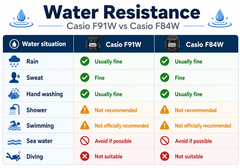 Water Resistance casio vintage F84W vs f91w