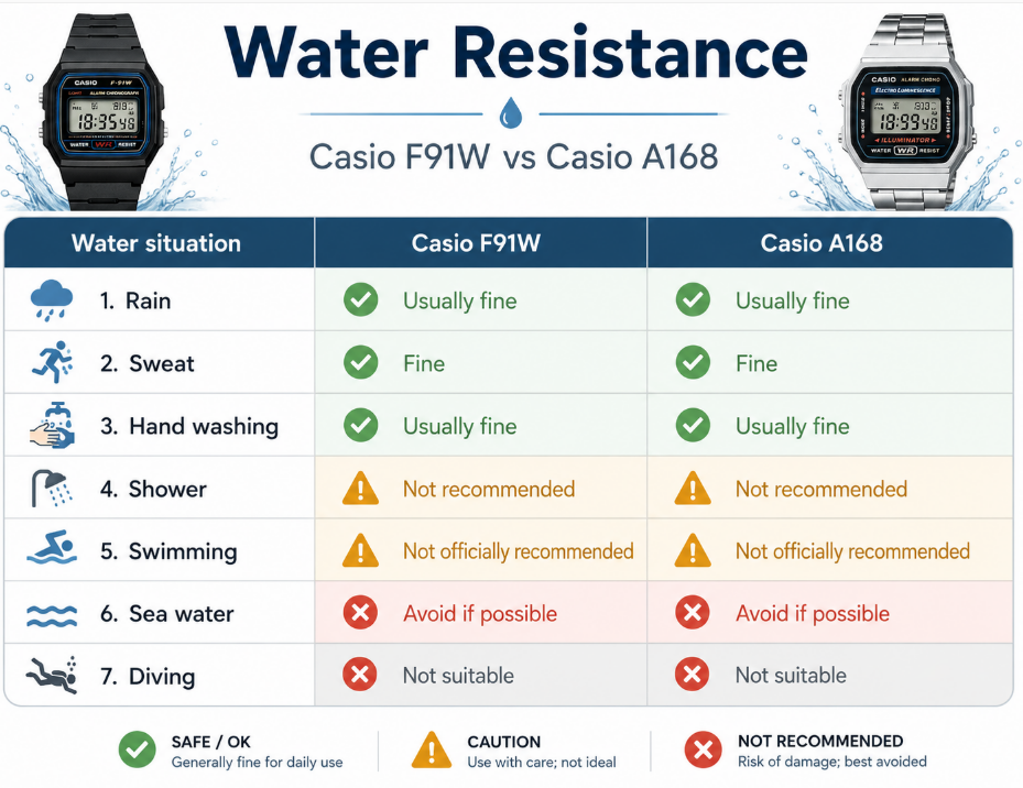 Water Resistance Casio a168 vs f91w vintage
