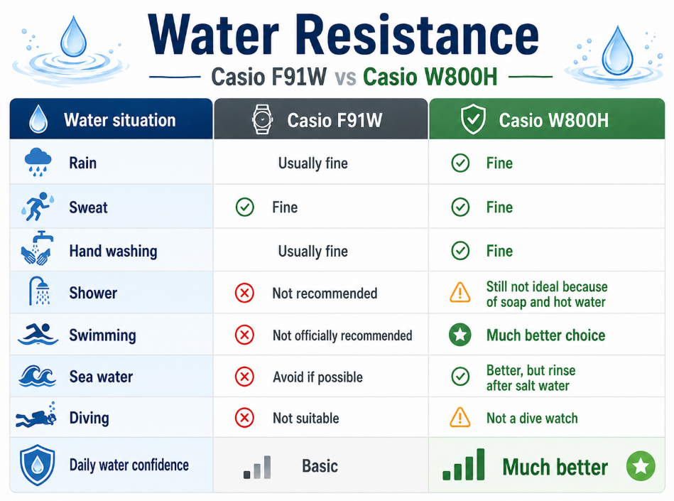 Water Resistance W800H vs F91W