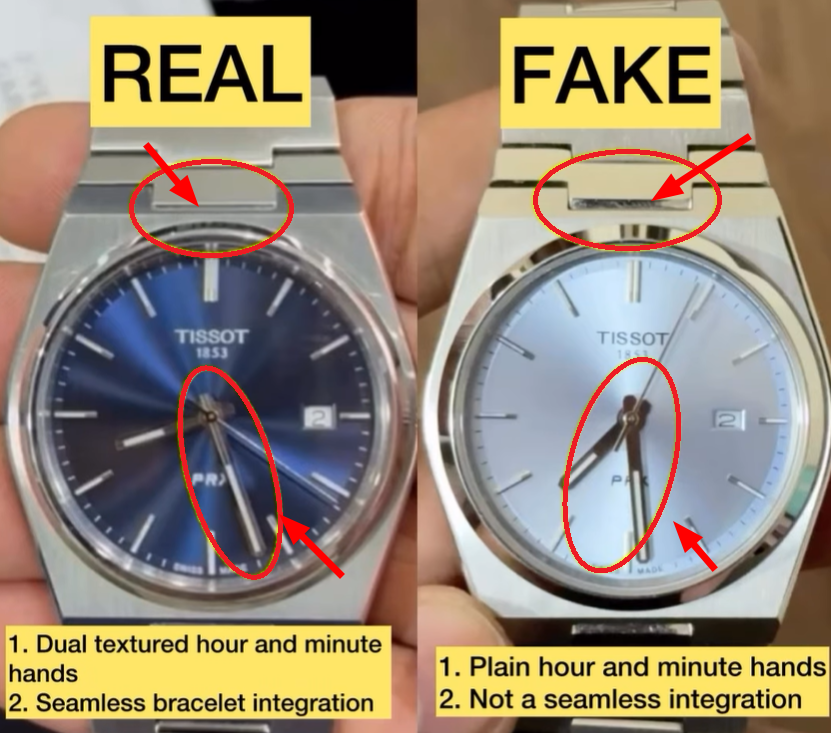Tissot PRX Original vs Fake How to Tell a Fake Tissot PRX from an Original Hands and Bracelet Integration