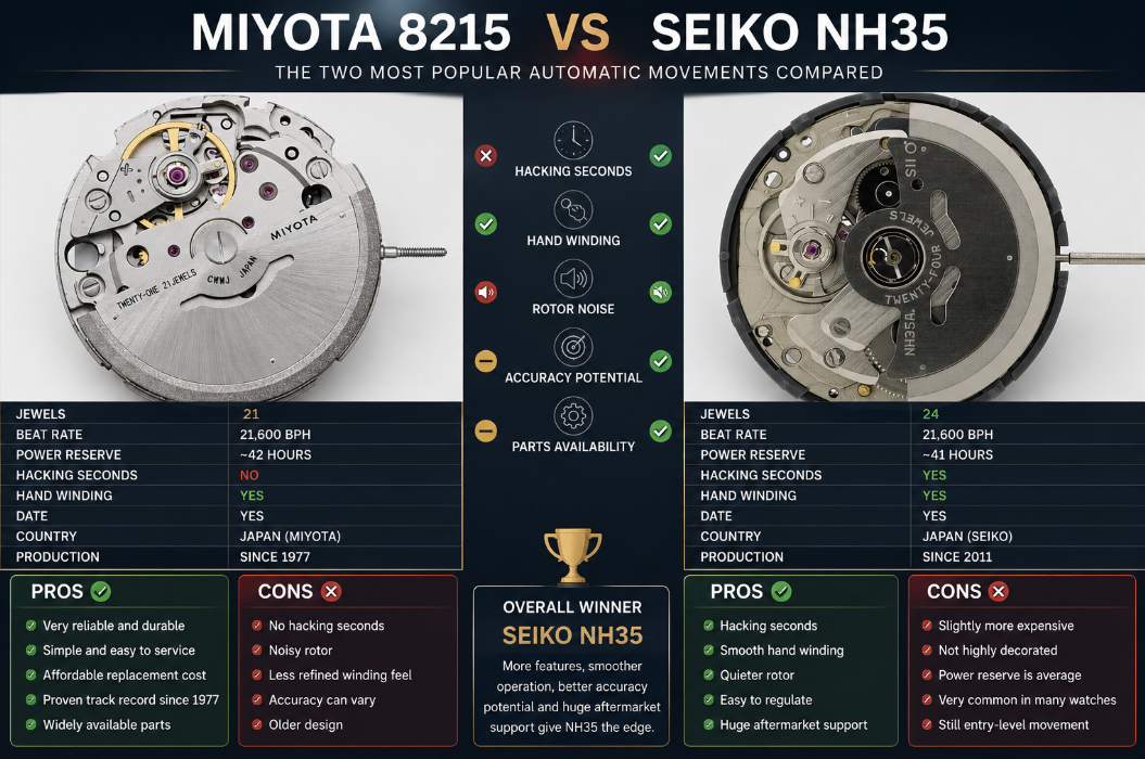 Miyota 8215 vs Seiko NH35