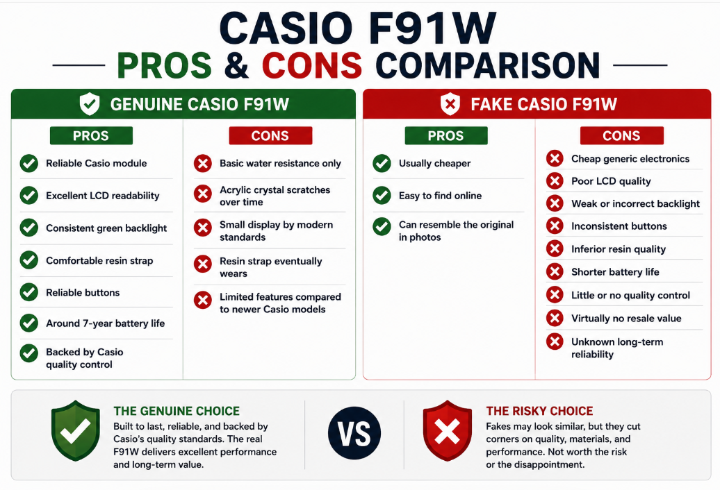 Casio F91W Original vs Fake