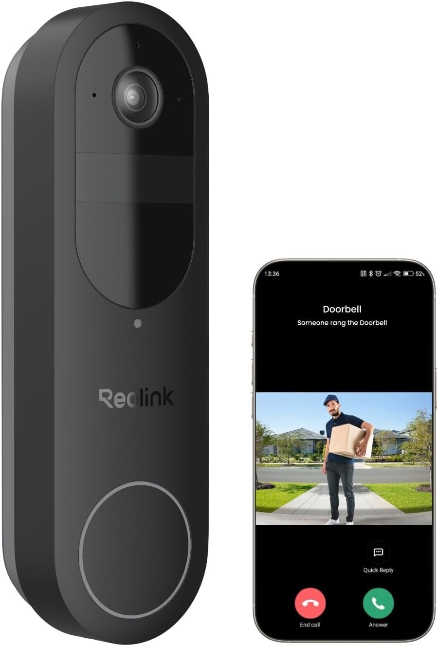 Reolink Battery Video Doorbell 2nd Gen beside its mobile app